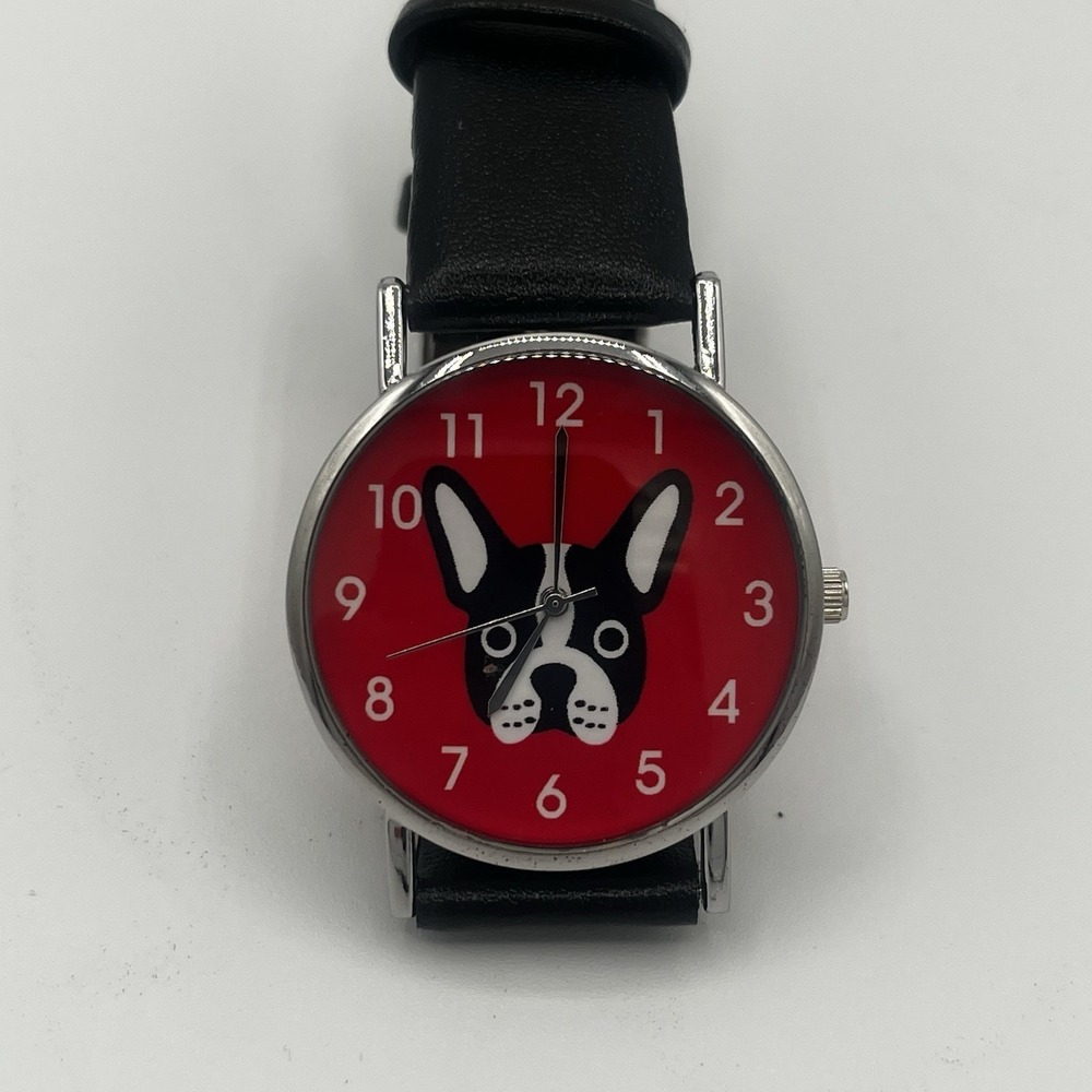 French Bulldog Quartz‎ Watch Womens 37mm Red Dial Black Band Needs Battery - Picture 5 of 5